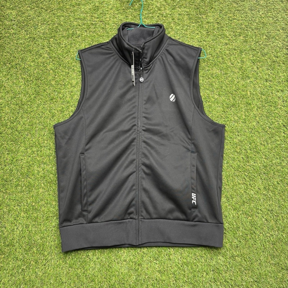 UFC Vest Mens 2XL Black Full Zip Soft Shell Spellout AS REAL AS IT GETS NWT